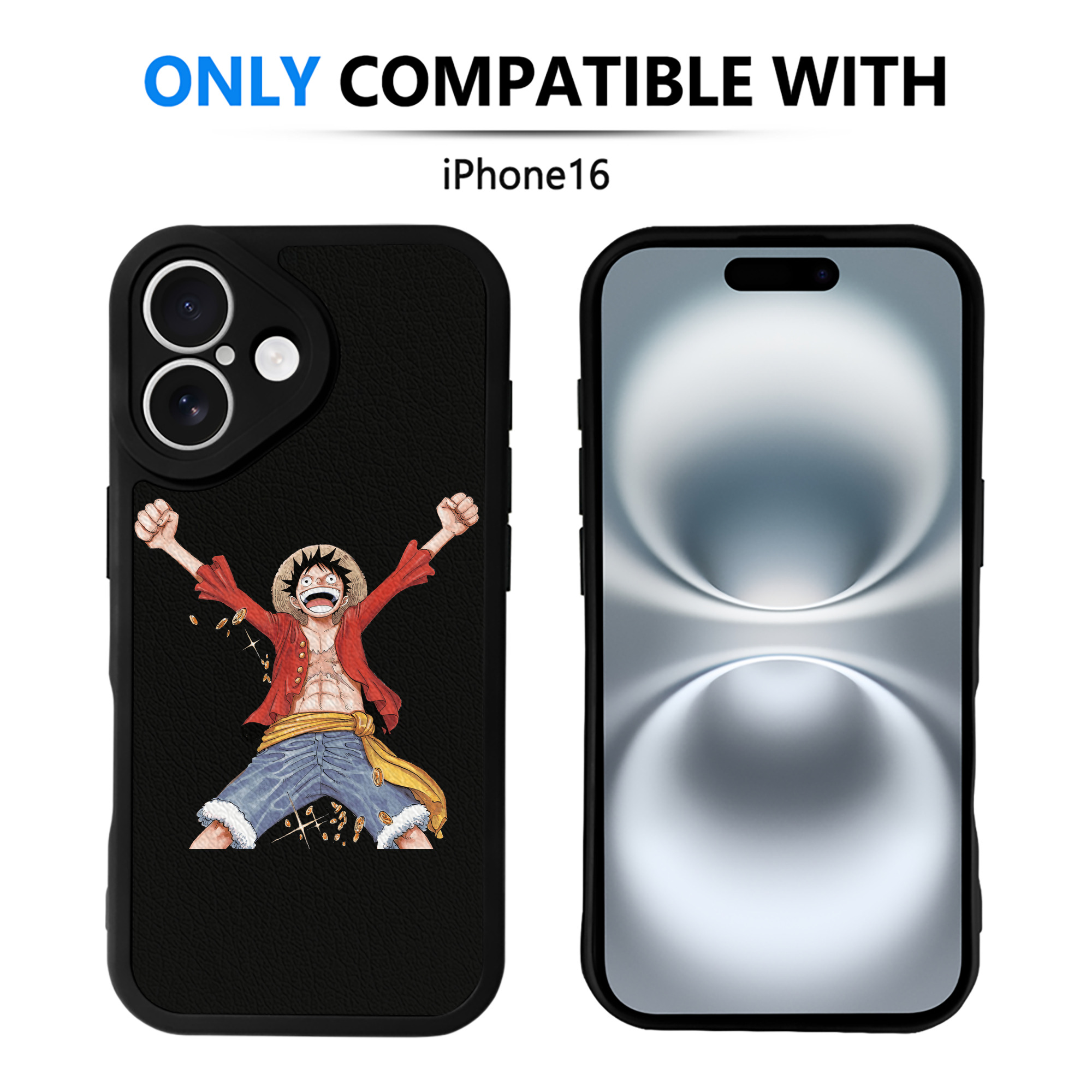 （画像用） ワンピース モンキー・D・ルフィ ONE PIECE Monkey D. Luffy 【iPhone 16シリーズ対応】シリコンスマホケース（レザー調） 材質：シリコン